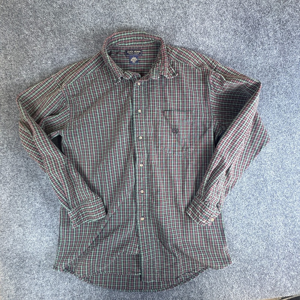 Duck Head Shirt Men Large Multicolor Cotton Plaid Shirttail Hem Office Button Up